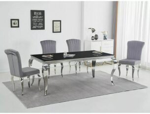 Scaun dining PRINCE Velvet, gri/crom, stofa catifelata tap. 195/metal, 46x44x100 cm - imagine 2