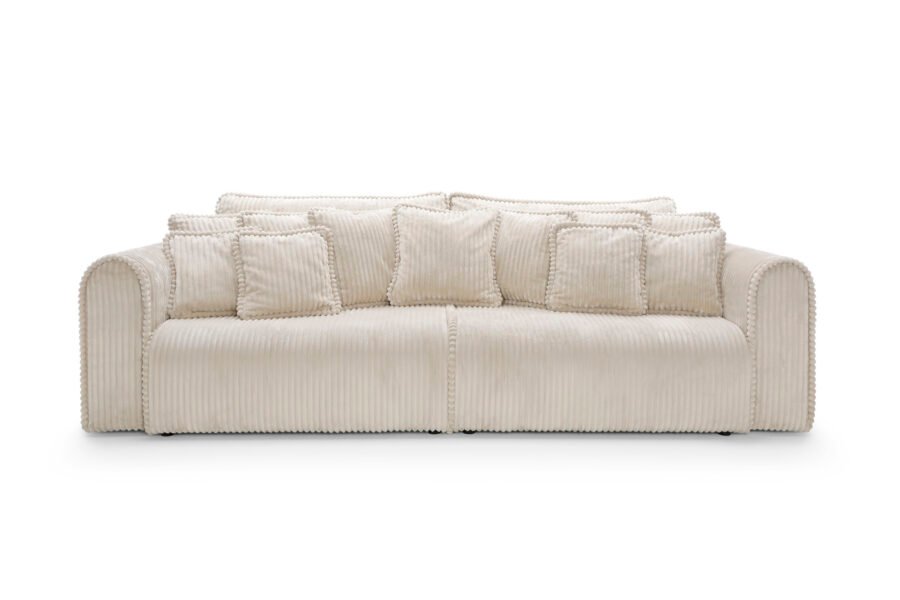 Canapea extensibilă Bravia MAX-size, 302cm, extensie 2 zone, culoare ivory, material fluffy velur raiat premium, extensie 244×182 cm - imagine 6