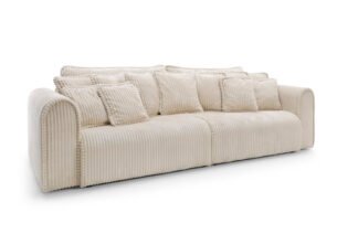 Canapea extensibilă Bravia MAX-size, 302cm, extensie 2 zone, culoare ivory, material fluffy velur raiat premium, extensie 244×182 cm - imagine 3