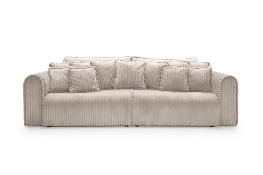 Canapea extensibilă Bravia MAX-size, 302cm, extensie 2 zone, culoare bej, material fluffy velur raiat premium, extensie 244×182 cm - imagine 6