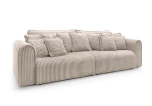 Canapea extensibilă Bravia MAX-size, 302cm, extensie 2 zone, culoare bej, material fluffy velur raiat premium, extensie 244×182 cm - imagine 3