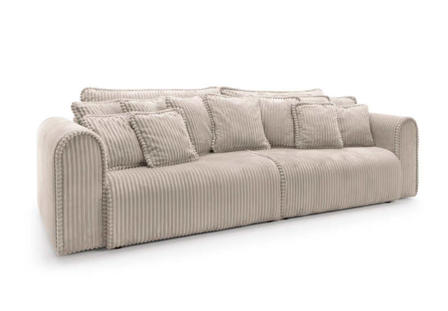 Canapea extensibilă Bravia MAX-size, 302cm, extensie 2 zone, culoare bej, material fluffy velur raiat premium, extensie 244×182 cm - imagine 3