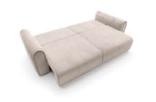 Canapea extensibilă Bravia MAX-size, 302cm, extensie 2 zone, culoare bej, material fluffy velur raiat premium, extensie 244×182 cm - imagine 2