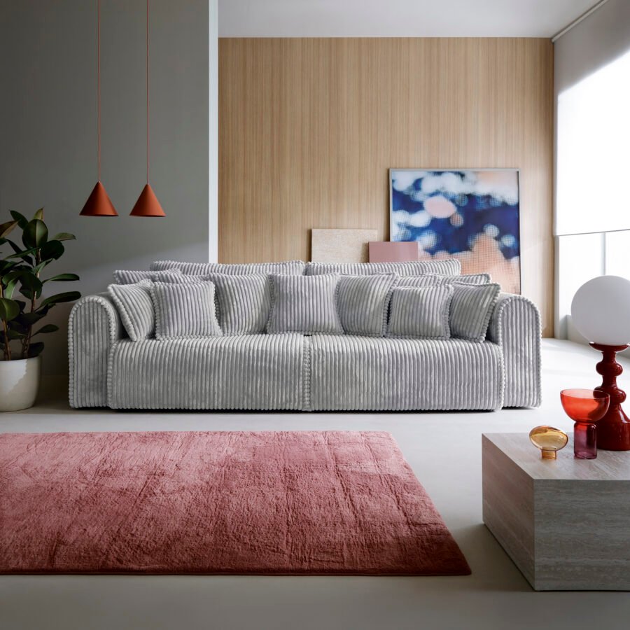 Canapea extensibilă Bravia MAX-size, 302cm, extensie 2 zone, culoare gri, material fluffy velur raiat premium, extensie 244×182 cm - imagine 1