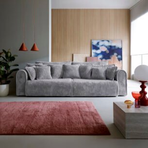 Canapea extensibilă Bravia MAX-size, 302cm, extensie 2 zone, culoare gri închis, material fluffy velur raiat premium, extensie 244×182 cm