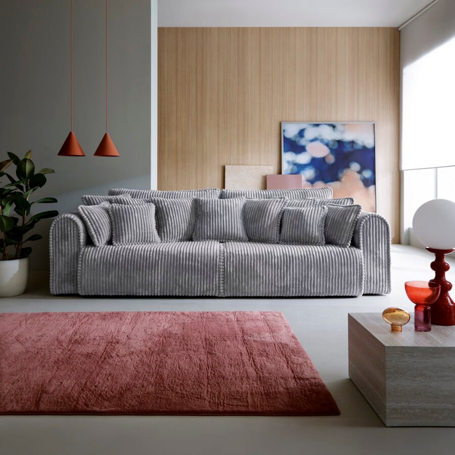Canapea extensibilă Bravia MAX-size, 302cm, extensie 2 zone, culoare gri închis, material fluffy velur raiat premium, extensie 244×182 cm - imagine 1