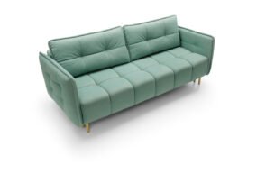Canapea CAVELLO extensibilă cu ladă de depozitare, stofă impermeabilă, culoare turcoaz, picioare aurii, 225 cm lungime, extensia 200x140 cm - imagine 3