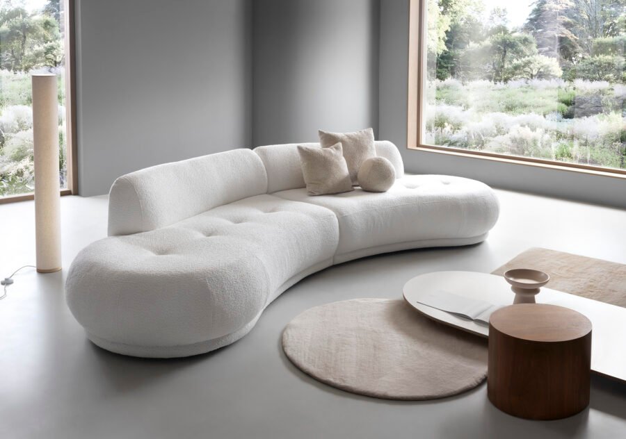 Canapea GIOEYA in formă de semiluna, material boucle fin, culoare alb, 350 cm - imagine 1