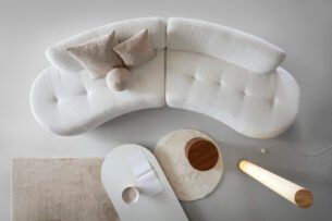 Canapea GIOEYA in formă de semiluna, material boucle fin, culoare alb, 350 cm - imagine 3