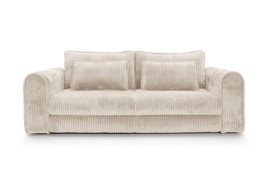 Canapea extensibilă Bravia MINI-size, culoare ivory, material fluffy velur raiat premium, 260cm lungime, extensie 200×160 cm - imagine 1