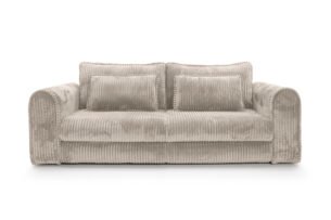 Canapea extensibilă Bravia MINI-size, culoare bej, material fluffy velur raiat premium, 260cm lungime, extensie 200×160 cm