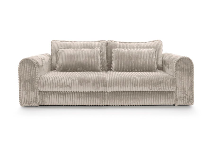 Canapea extensibilă Bravia MINI-size, culoare bej, material fluffy velur raiat premium, 260cm lungime, extensie 200×160 cm - imagine 1