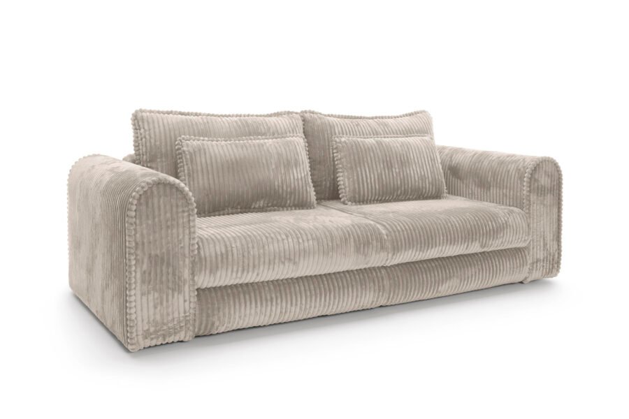 Canapea extensibilă Bravia MINI-size, culoare bej, material fluffy velur raiat premium, 260cm lungime, extensie 200×160 cm - imagine 3