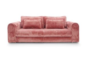 Canapea extensibilă Bravia MINI-size, culoare roz, material fluffy velur raiat premium, 260cm lungime, extensie 200×160 cm
