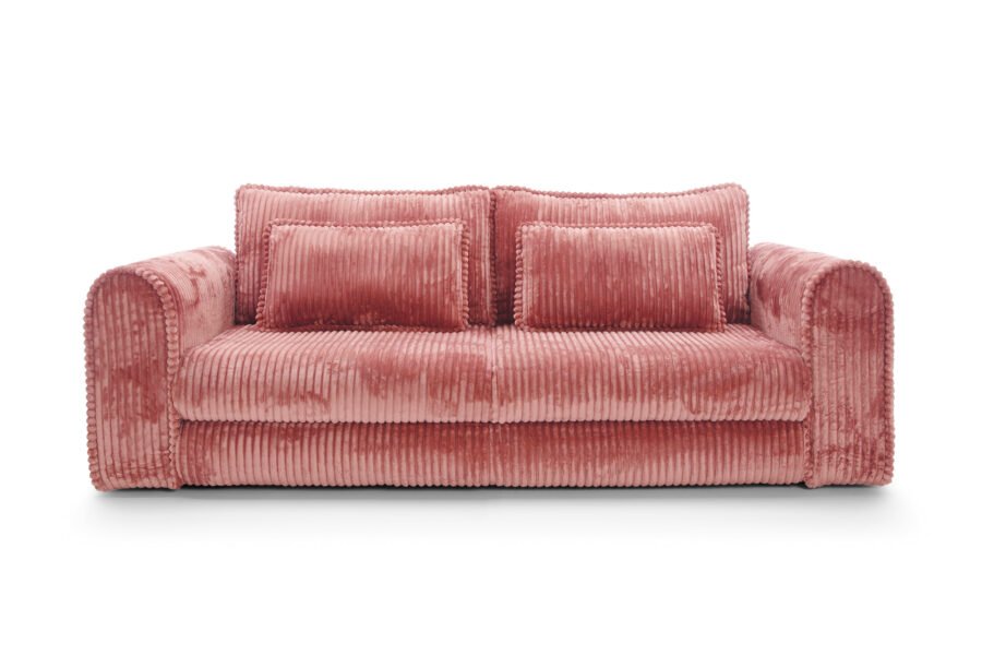 Canapea extensibilă Bravia MINI-size, culoare roz, material fluffy velur raiat premium, 260cm lungime, extensie 200×160 cm - imagine 1
