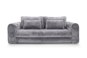 Canapea extensibilă Bravia MINI-size, culoare gri închis, material fluffy velur raiat premium, 260cm lungime, extensie 200×160 cm