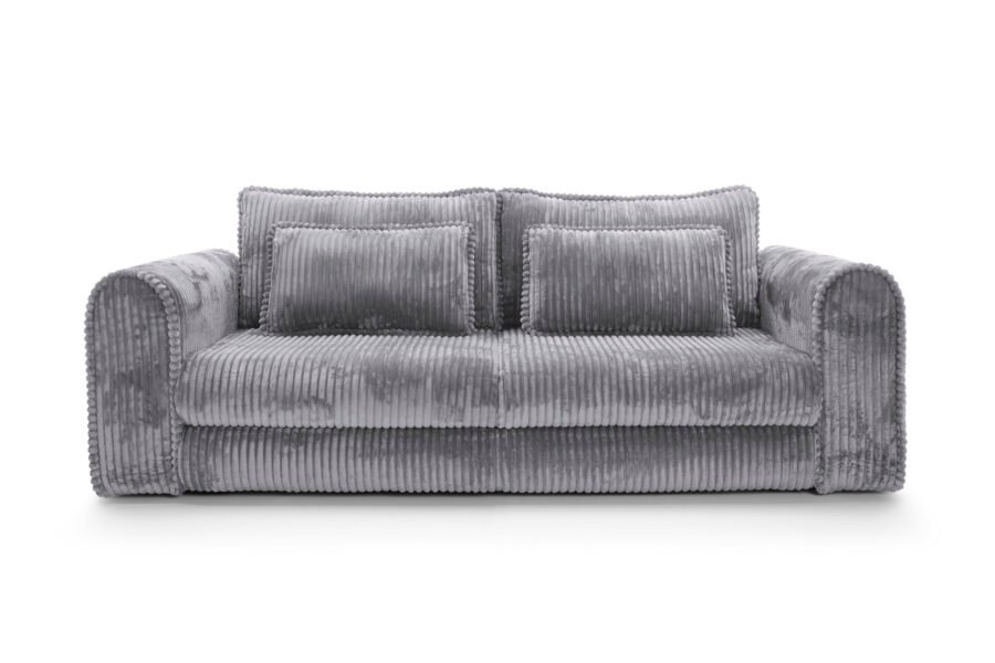 Canapea extensibilă Bravia MINI-size, culoare gri închis, material fluffy velur raiat premium, 260cm lungime, extensie 200×160 cm - imagine 1