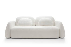 Canapea extensibila MONELLO cu ladă de depozitare, culoare ivory, material boucle fin, 259 cm, extensia 160×200 cm - imagine 2