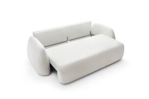 Canapea extensibila MONELLO cu ladă de depozitare, culoare ivory, material boucle fin, 259 cm, extensia 160×200 cm - imagine 5