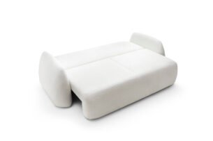 Canapea extensibila MONELLO cu ladă de depozitare, culoare ivory, material boucle fin, 259 cm, extensia 160×200 cm - imagine 3