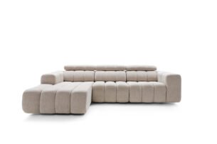 Colțar modular ZURIA cu tetiere reglabile, cusături verticale, 288x188 cm, stanga