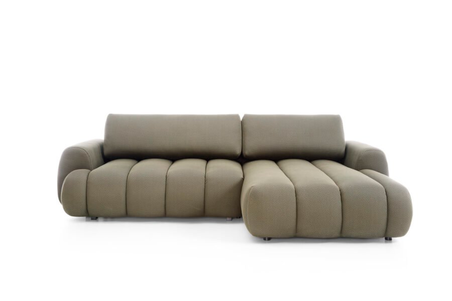 Colțar extensibil PASSO M, spațiu de depozitare, cusături verticale, 272x168 cm, culoare maro grafit, stofă efect 4D, stanga - imagine 1