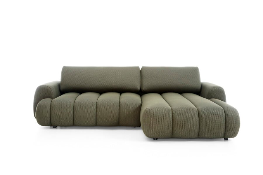 Colțar extensibil PASSO M, spațiu de depozitare, cusături verticale, 272x168 cm, culoare verde olive închis, stofă efect 4D, dreapta - imagine 1