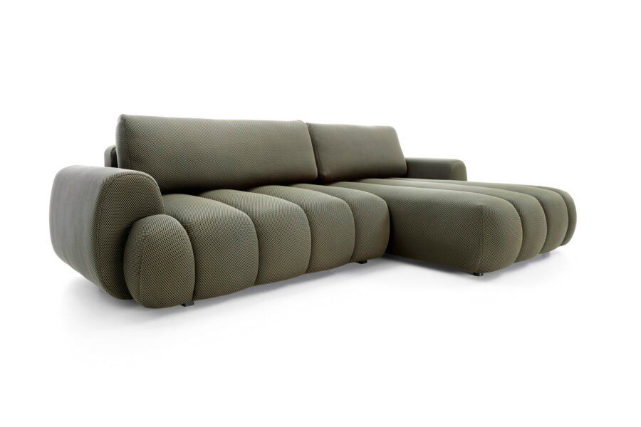 Colțar extensibil PASSO M, spațiu de depozitare, cusături verticale, 272x168 cm, culoare verde olive închis, stofă efect 4D, dreapta - imagine 4