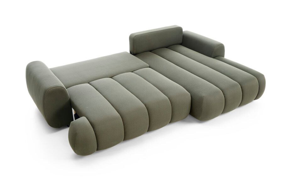 Colțar extensibil PASSO M, spațiu de depozitare, cusături verticale, 272x168 cm, culoare verde olive închis, stofă efect 4D, dreapta - imagine 2