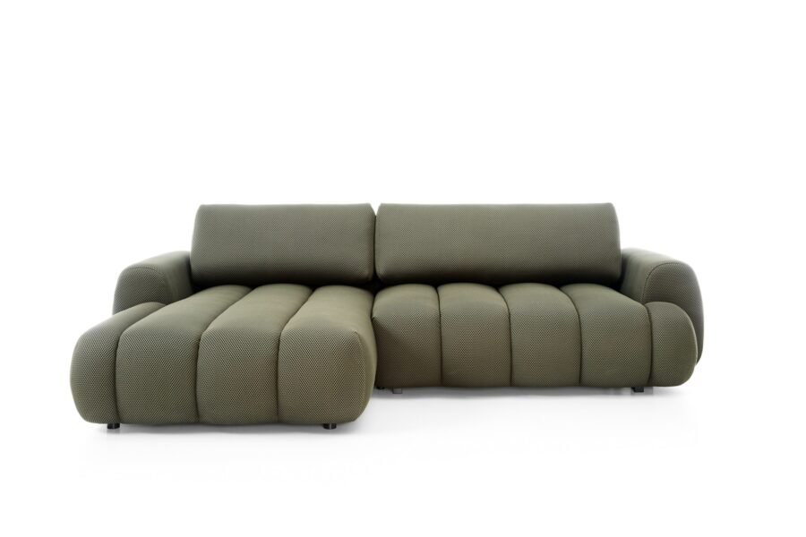 Colțar extensibil PASSO M, spațiu de depozitare, cusături verticale, 272x168 cm, culoare verde olive închis, stofă efect 4D, stanga - imagine 1