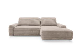 Colțar extensibil CORD, spațiu de depozitare, 264x162 cm, culoare cappuccino, stofă velur raiat mat, dreapta