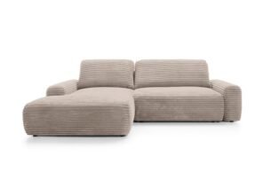 Colțar extensibil CORD, spațiu de depozitare, 264x162 cm, culoare cappuccino, stofă velur raiat mat, stanga