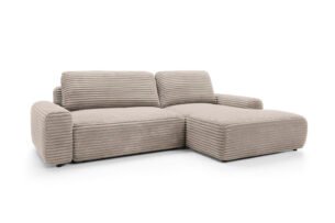 Colțar extensibil CORD, spațiu de depozitare, 264x162 cm, culoare cappuccino, stofă velur raiat mat, dreapta - imagine 4