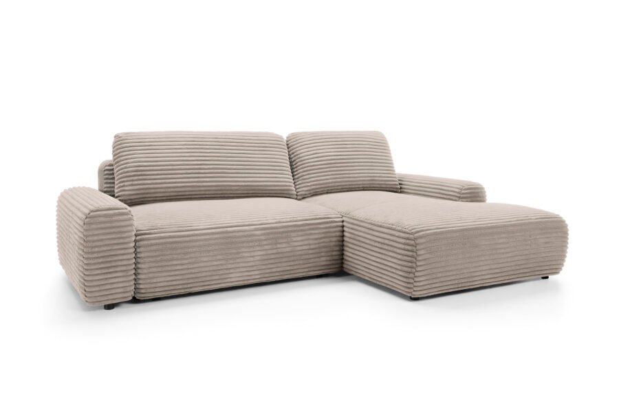 Colțar extensibil CORD, spațiu de depozitare, 264x162 cm, culoare cappuccino, stofă velur raiat mat, dreapta - imagine 4