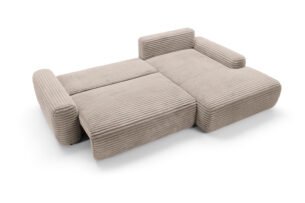 Colțar extensibil CORD, spațiu de depozitare, 264x162 cm, culoare cappuccino, stofă velur raiat mat, dreapta - imagine 2