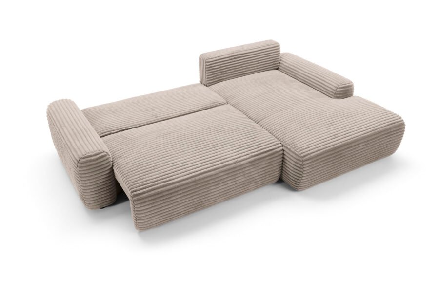 Colțar extensibil CORD, spațiu de depozitare, 264x162 cm, culoare cappuccino, stofă velur raiat mat, dreapta - imagine 2