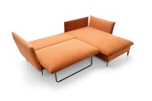 Colțar extensibil GLOSS, spațiu de depozitare, 258x167 cm, culoare portocaliu, stofă catifelată, stanga - imagine 2
