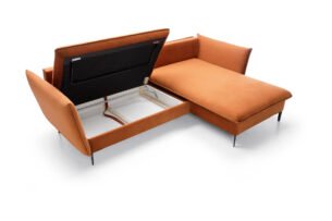 Colțar extensibil GLOSS, spațiu de depozitare, 258x167 cm, culoare portocaliu, stofă catifelată, stanga - imagine 5