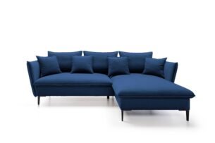 Colțar extensibil GLOSS, spațiu de depozitare, 258x167 cm, culoare albastru, stofă catifelată, dreapta