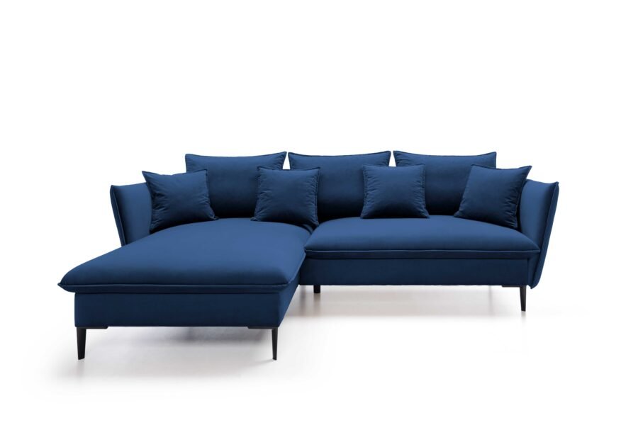 Colțar extensibil GLOSS, spațiu de depozitare, 258x167 cm, culoare albastru, stofă catifelată, stanga - imagine 1