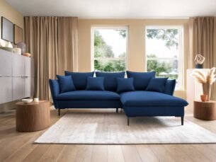 Colțar extensibil GLOSS, spațiu de depozitare, 258x167 cm, culoare albastru, stofă catifelată, stanga - imagine 3