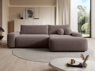 Colțar extensibil LOOP, spațiu de depozitare, 264x162 cm, culoare taupe-brun deschis, stofă boucle dens moale, stanga - imagine 3