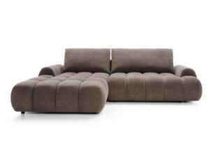 Colțar extensibil RIMINI M120, spațiu de depozitare, cusături verticale, 280x178 cm, culoare maro ciocolatiu, stofă chenille, stanga