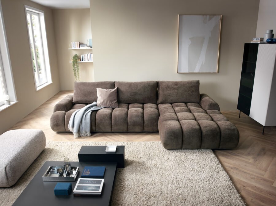 Colțar extensibil RIMINI M180, spațiu de depozitare, cusături verticale, 340x178 cm, culoare maro ciocolatiu, stofă chenille, dreapta - imagine 3