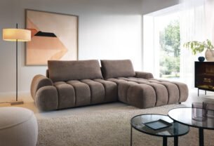 Colțar extensibil RIMINI M120, spațiu de depozitare, cusături verticale, 280x178 cm, culoare maro ciocolatiu, stofă chenille, stanga - imagine 3