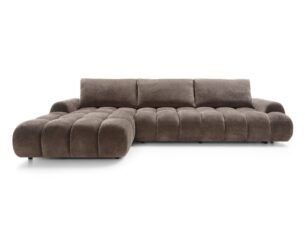 Colțar extensibil RIMINI M180, spațiu de depozitare, cusături verticale, 340x178 cm, culoare maro ciocolatiu, stofă chenille, stanga