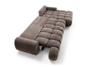 Colțar extensibil RIMINI M180, spațiu de depozitare, cusături verticale, 340x178 cm, culoare maro ciocolatiu, stofă chenille, dreapta - imagine 2