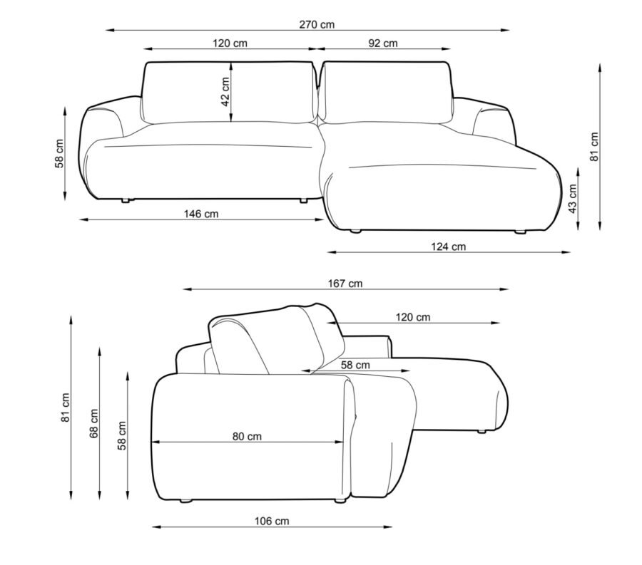 Colțar extensibil POCKET M, spațiu de depozitare, 270x167 cm, culoare bej deschis, stofă premium, dreapta - imagine 6