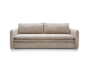 Canapea extensibilă TILIA SLIM, 229 cm, culoare bej, stofă velur raiat pet-friendly, extensia 200×140 cm - imagine 2