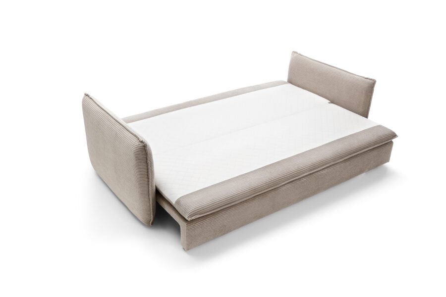 Canapea extensibilă TILIA SLIM, 229 cm, culoare bej, stofă velur raiat pet-friendly, extensia 200×140 cm - imagine 3